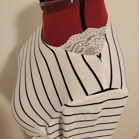 French Dressing Jeans Striped 3/4 Sleeve Ruched Dressy Shirt | Size M - Picture 4 of 9